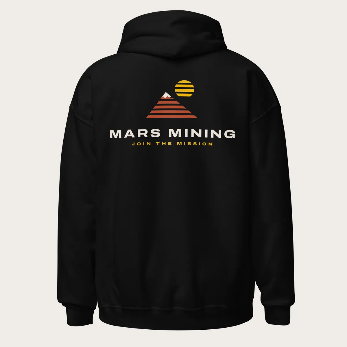 Back of the crew hoodie: the Mars Mining logo with Join the Mission underneath