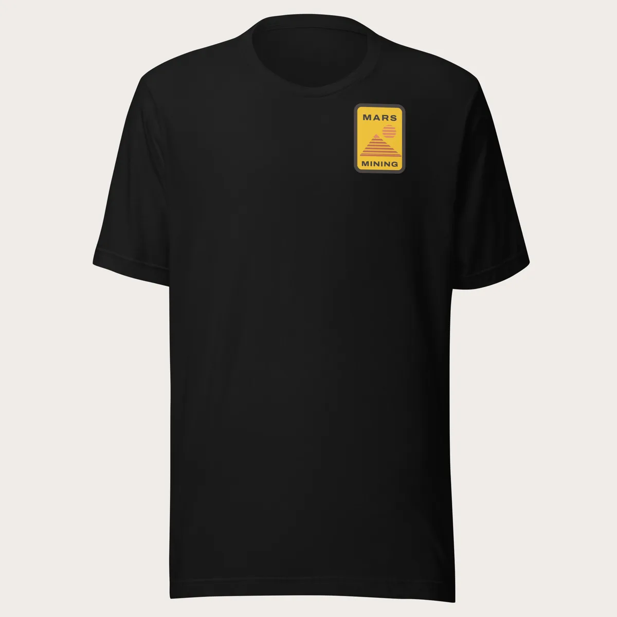 Black t-shirt with the Mars Mining patch on the left chest